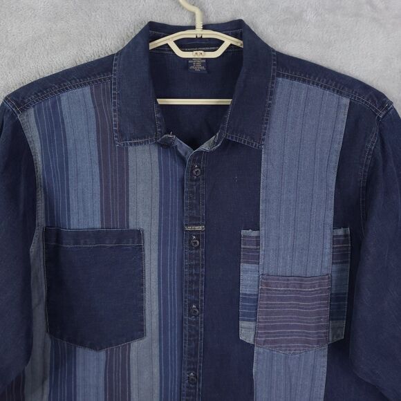 Vintage Marithe Francois Girbaud denim patchwork Button Up Shirt 3XL Long Sleeve - Picture 3 of 14